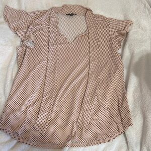 Adrianna Papell Pink Polka Dot Blouse with Ruffle Sleeves